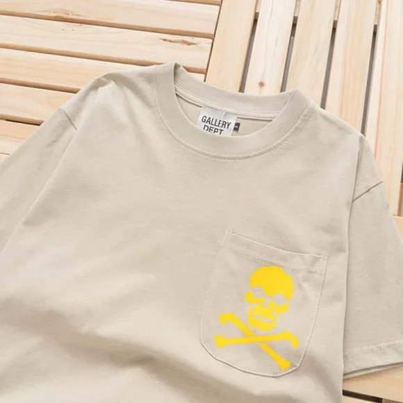 Gallery Dept.Skull And Crossbones-Print Distressed Short Sleeve Cream